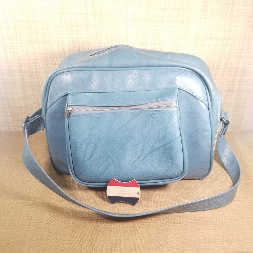 Vintage Retro American Tourister Blue Vinyl Carry On Luggage